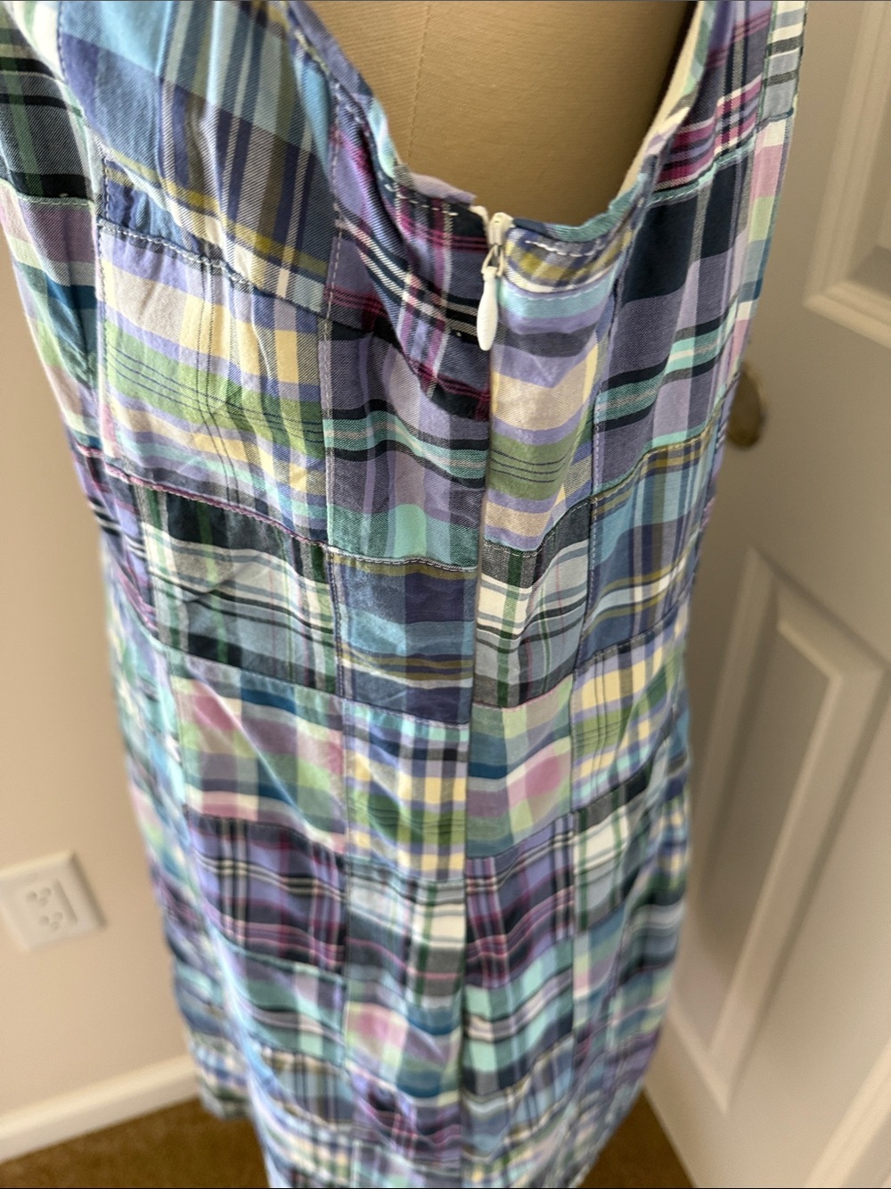 L.L. Bean Madras Plaid Sleeveless Midi Dress in Blue, Purple and Green - Picture 4 of 8